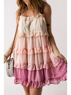 Ushdele Chic Pink Dot Layered Mini Dress - Ruffle Detail